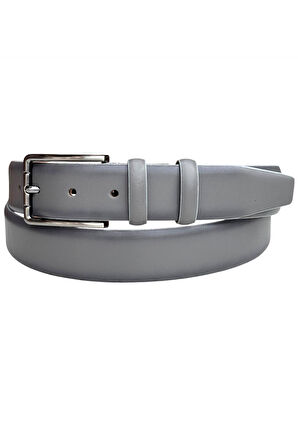Gri Hakiki Deri Düz Renk Model 3.5 cm. Tokalı Klasik Kemer - 215-Düz