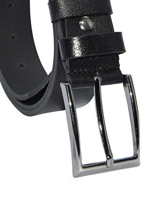 Siyah Çocuk Boy Hakiki Deri Tek Katmanlı Düz Model 3 cm. Tokalı Klasik Kemer 300-G