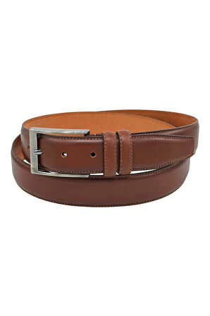 Açık Kahverengi Hakiki Deri Düz Renk Dikişli Model 3.5 cm. Genişlikli Klasik Kemer - 211-DKSL