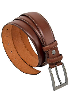 Açık Kahverengi Hakiki Deri Düz Renk Dikişli Model 3.5 cm. Genişlikli Klasik Kemer - 211-DKSL