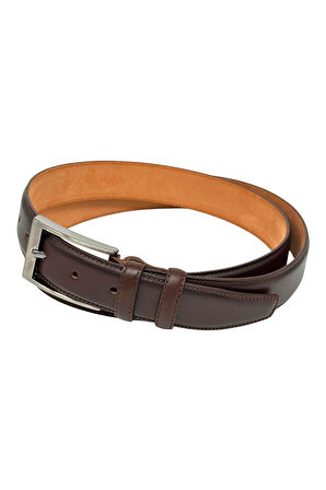 Koyu Kahverengi Hakiki Deri Düz Renk Dikişli Model 3.5 cm. Genişlikli Klasik Kemer - 219-DKSL