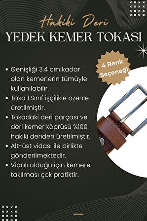Lacivert 3.5 cm. Yedek Kemer Tokası Hakiki Deri Vidalı