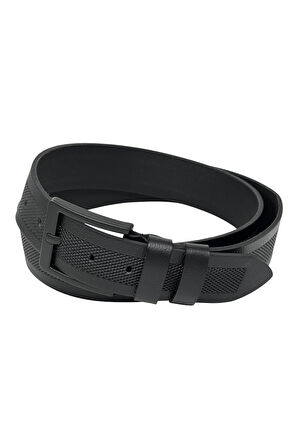 Siyah Hakiki Deri Ortası Hasır Desenli Model 4.5 cm. Genişlikli Spor Kemer - 500-33