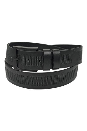 Siyah Hakiki Deri Ortası Hasır Desenli Model 4.5 cm. Genişlikli Spor Kemer - 500-33