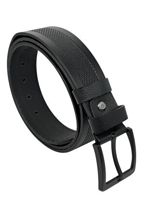 Siyah Hakiki Deri Ortası Hasır Desenli Model 4.5 cm. Genişlikli Spor Kemer - 500-33