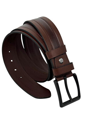Kahverengi Hakiki Deri Ortası Dikişli Model 4.5 cm. Genişlikli Spor Kemer - 509-61