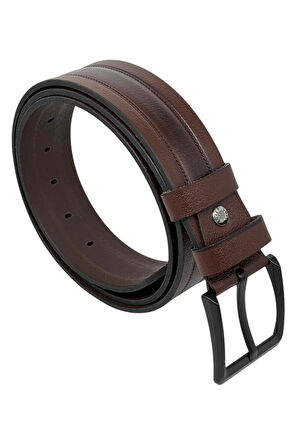 Kahverengi Hakiki Deri Ortası Dikişli Model 4.5 cm. Genişlikli Spor Kemer - 509-61