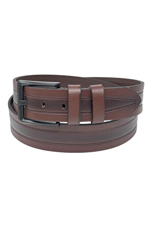 Kahverengi Hakiki Deri Ortası Dikişli Model 4.5 cm. Genişlikli Spor Kemer - 509-61