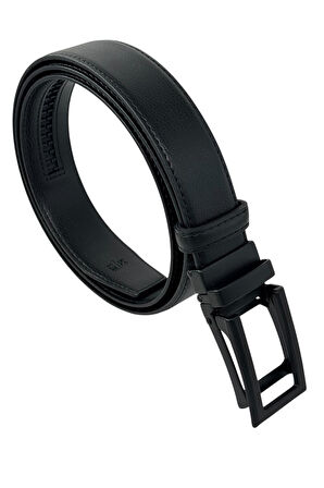 Siyah Suni Deri Otomatik Mekanizma Tokalı Deliksiz 3.5 cm.lik Genişlikli Klasik Kemer - 8201-ST