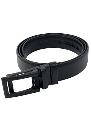 Siyah Suni Deri Otomatik Mekanizma Tokalı Deliksiz 3.5 cm.lik Genişlikli Klasik Kemer - 8201-ST