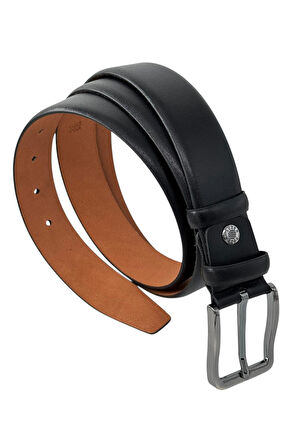 Siyah Hakiki Deri Düz Renk Dikişsiz 3.5 cm. Genişlikli Klasik Erkek Kemer - 200-Düz