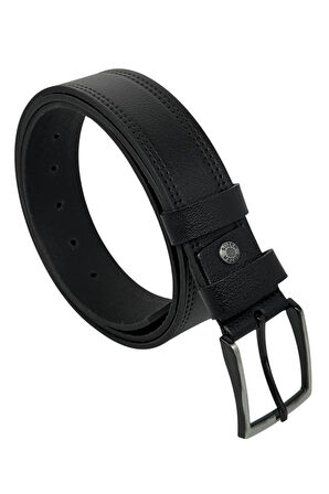 Siyah Hakiki Deri Desenli Çift Dikişli Model 4 cm. Genişlikli Spor Kemer  - 400-28