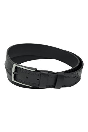 Siyah Hakiki Deri Desenli Çift Dikişli Model 4 cm. Genişlikli Spor Kemer  - 400-28