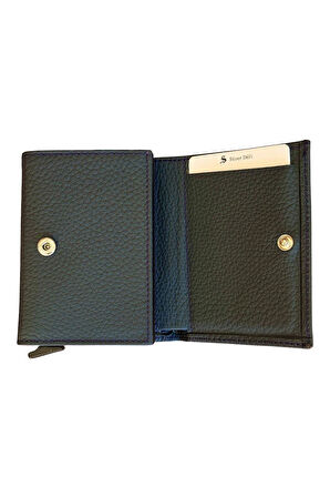 Lacivert Otomatik Mekanizmalı Üçe Katlamalı Hakiki Deri Kredi Kartlık - 3007-Lacivert