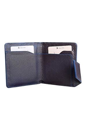 Lacivert Hakiki Deri İkiye Katlanır Patlı ve Mıknatıslı Model Kredi Kartlık - 3041-Lacivert