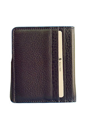 Lacivert Hakiki Deri İkiye Katlanır Patlı ve Mıknatıslı Model Kredi Kartlık - 3041-Lacivert