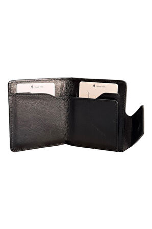 Siyah Hakiki Deri İkiye Katlanır Patlı ve Mıknatıslı Model Kredi Kartlık - 3041-Siyah