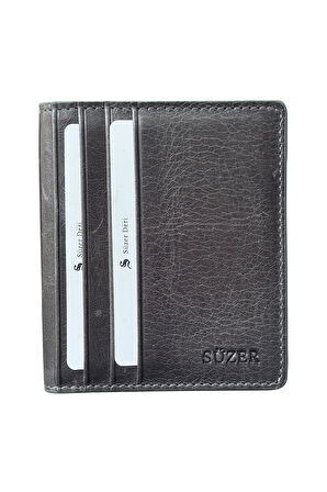 Crazy Gri Hakiki Deri İkiye Katlanır Model Mıknatıslı İnce Kredi Kartlık - 3042-Gri