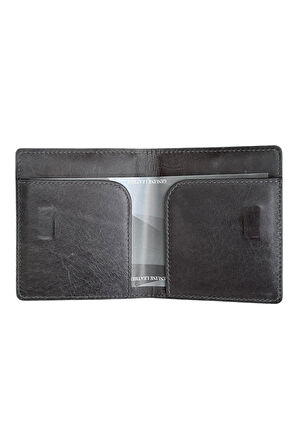 Crazy Gri Hakiki Deri İkiye Katlanır Model Mıknatıslı İnce Kredi Kartlık - 3042-Gri