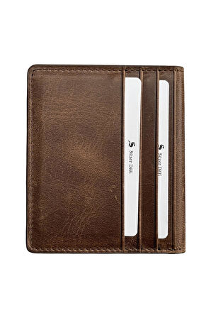 Crazy Kahve Hakiki Deri İkiye Katlanır Model Mıknatıslı İnce Kredi Kartlık - 3042-Kahve