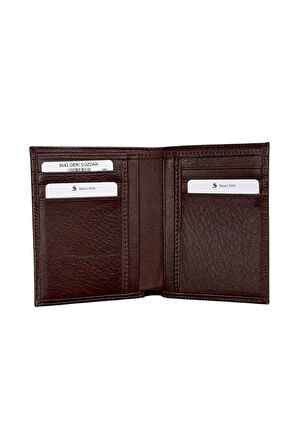 Kahverengi Hakiki Deri Çıkarılabilir Kartlıklı Dikey Model Spor Erkek Cüzdan - 3043-Kahve