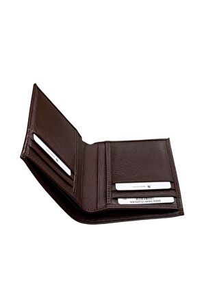 Kahverengi Hakiki Deri Çıkarılabilir Kartlıklı Dikey Model Spor Erkek Cüzdan - 3043-Kahve