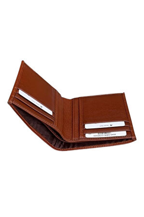 Taba Hakiki Deri Çıkarılabilir Kartlıklı Dikey Model Spor Erkek Cüzdan - 3043-Taba
