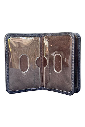 Lacivert Hakiki Deri Mini Boy İkiye Katlanır Düz Model Kredi Kartlık - 3044-Lacivert