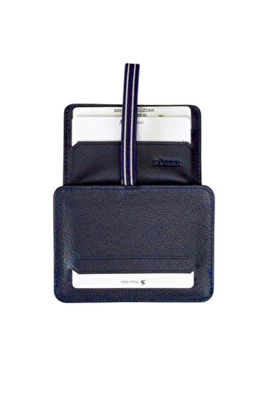 Lacivert Hakiki Deri Lastikli İkiye Katlanır Düz Model Mini Kredi Kartlık - 3051-Lacivert