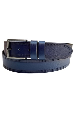 Lacivert Hakiki Deri Düz Renk Dikişli Model 4 cm. Genişlikli Spor Kemer // 405-28