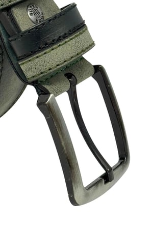 Haki Yeşil Süet Suni Deri Çift Dikişli Model 4 cm.lik Unisex Spor Kemer - 9010-10