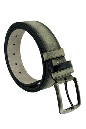 Haki Yeşil Süet Suni Deri Çift Dikişli Model 4 cm.lik Unisex Spor Kemer - 9010-10