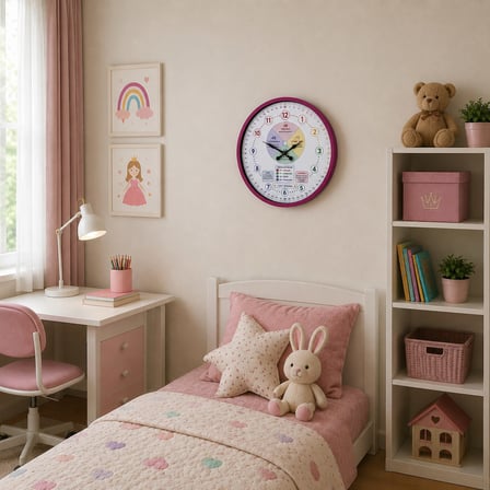 Pembe Öğretici 36 x 36 Cm Çocuk Duvar Saati