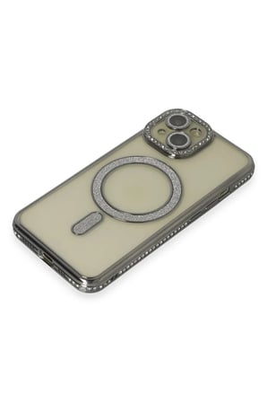 iPhone 15 Kılıf Joke Simli Magneticsafe Kılıf - Gri