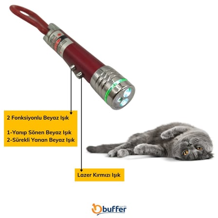 B  3 Fonksiyonlu Kırmızı Beyaz Işıklı Led Lazer Kedi Köpek Oyuncak Anahtarlık