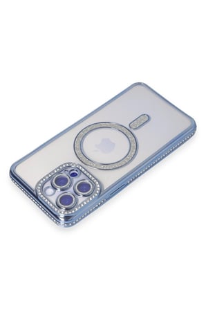iPhone 15 Pro Max Kılıf Joke Simli Magneticsafe Kılıf - Mavi