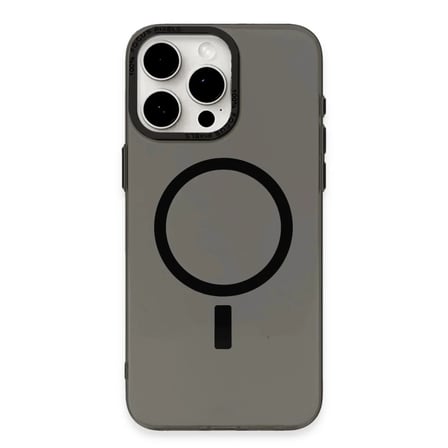 Mey İthalat   iPhone 15 Pro Max Kılıf Anka PC Magneticsafe Sert Metal Kapak - Siyah