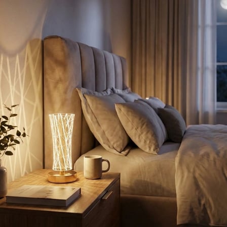 B Silindirik Kristal Çizgi Model LED Masa Lambası – Gold Tabanlı, Dokunmatik, 3 Renk Işık Modlu, Şarjlı Modern Dekoratif Gece Lambası