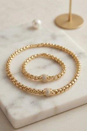 Mey İthalat Xuping Singapur Zincir Model Kolye ve Bileklik Set