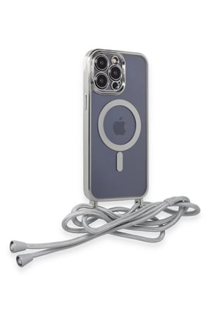 iPhone 12 Pro Max Kılıf Divo Lazer Askılı Magsafe Kapak - Gümüş