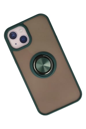 iPhone 15 Kılıf Montreal Yüzüklü Silikon Kapak - Yeşil