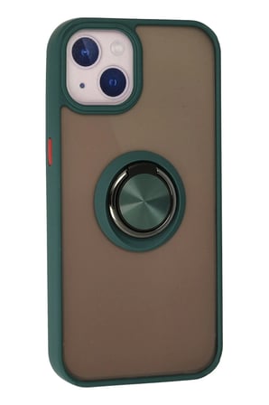 iPhone 15 Kılıf Montreal Yüzüklü Silikon Kapak - Yeşil