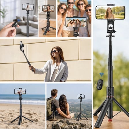B 130 cm Uzayabilen Manyetik Kumandalı Tripod ve Ayarlanabilir Telefon Tutuculu, Alüminyum Gövdeli Selfie Çubuğu