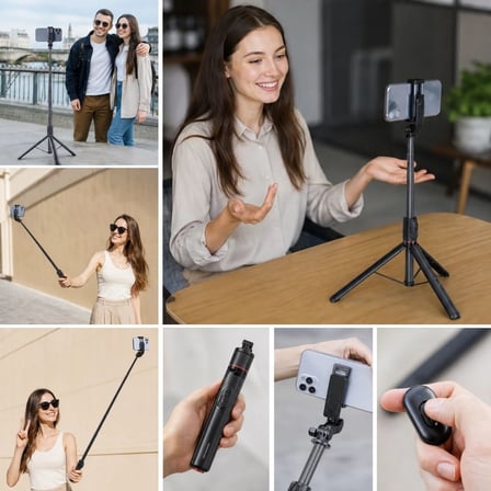 B 130 cm Uzayabilen Manyetik Kumandalı Tripod ve Ayarlanabilir Telefon Tutuculu, Alüminyum Gövdeli Selfie Çubuğu