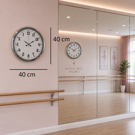 Krom Ters Zaman 40 x 40 Cm Metal Duvar Saati