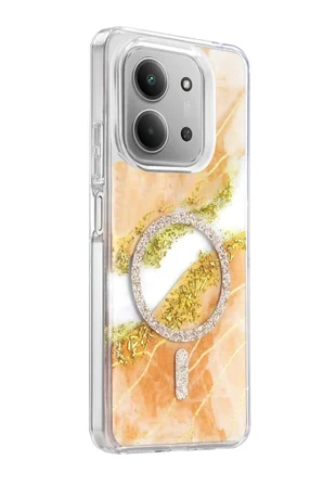 Mey İthalat   Redmi 15C 4G Lotus Simli Magsafe Kapak - Turuncu