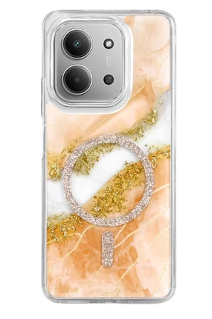 Mey İthalat   Redmi 15C 4G Lotus Simli Magsafe Kapak - Turuncu