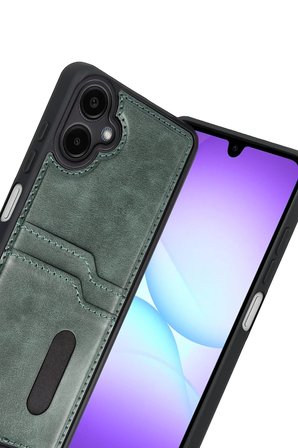 Samsung Galaxy A07 4G Sara Kartvizitli Deri Kılıf - Yeşil