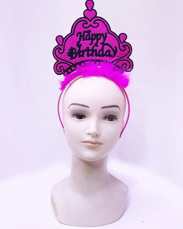 Mey İthalat Happy Birthday Neon Fuşya Renk Doğum Günü Tacı 24x15 cm