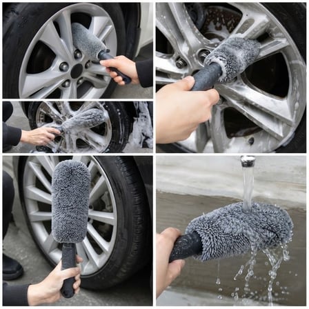 B Mikrofiber Jant Temizleme Fırçası Yumuşak Çizmez Saplı Araba Motosiklet Lastik Yıkama Bakım Süngeri